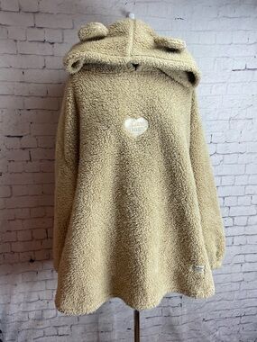 Typo carbears tan fuzzy oversized hoodie with ears one size